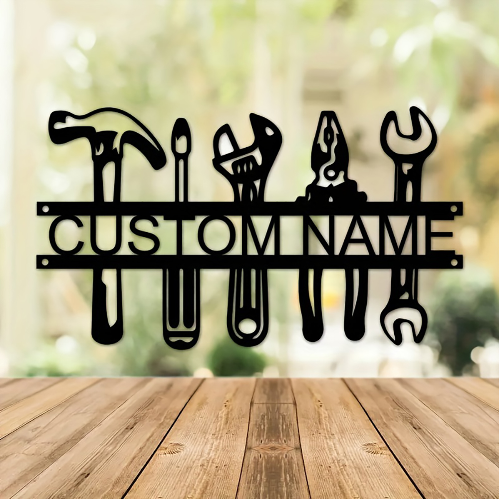 Workshop Tools With Name - Customized Name Industrial Style Iron Wall