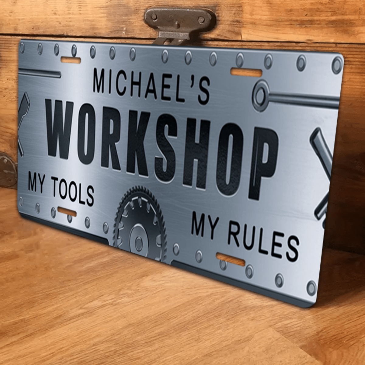 Workshop Tools With Name - Personalized Name Workshop Aluminum Sign 6x12