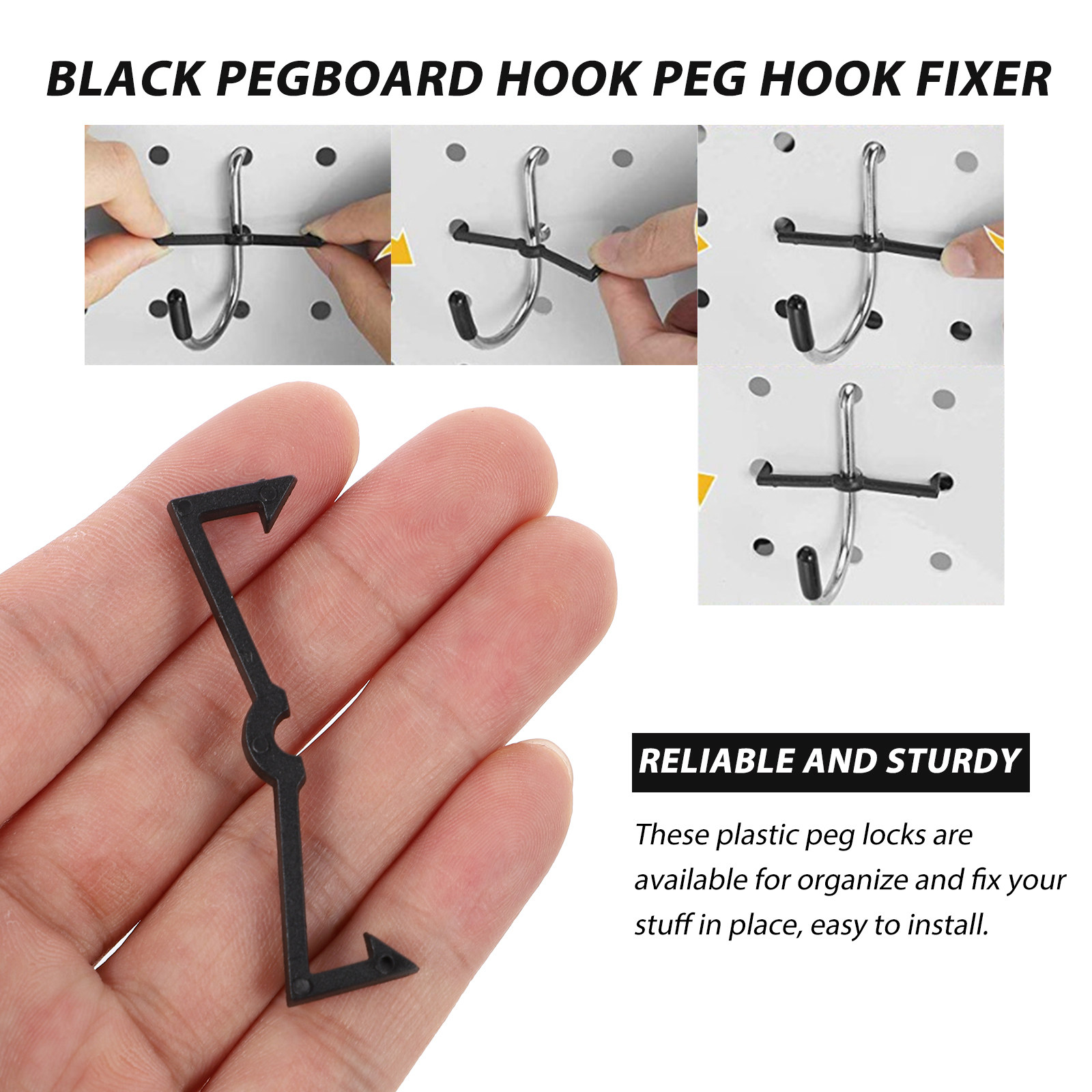 Workshop Tools Display - 100Pcs Plastic Peg Locks Black Pegboard