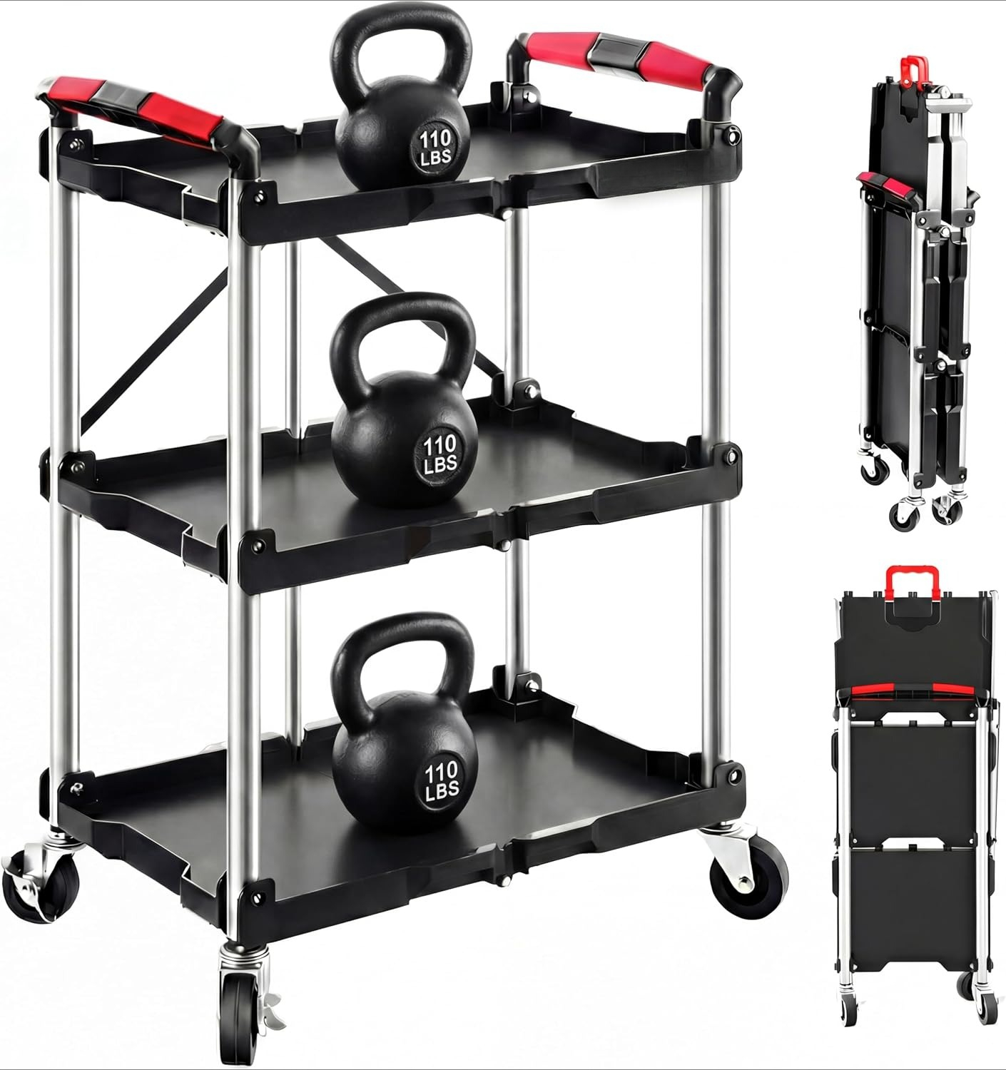 Tools For Home Workshop - 3-Shelf Foldable Rolling Utility Service Cart